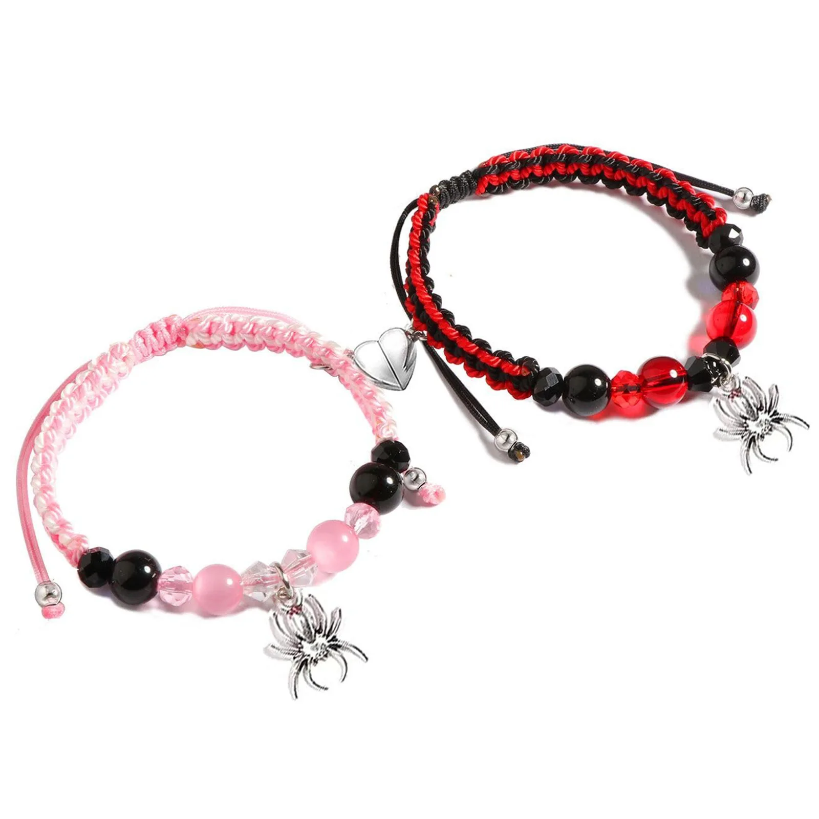 Spider Kitty Charm Bracelets Opal Beads Rope Heart Magnetic Matching Bracelets for Couples Friendship Bracelet Halloween Jewelry