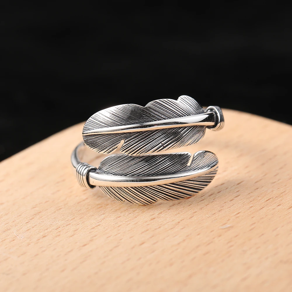 Feather Rings 100% Real 925 Sterling Silver Fine Jewelry For Women And Men Vintage Japan Goros Takahashi Thailand Hiphop Style