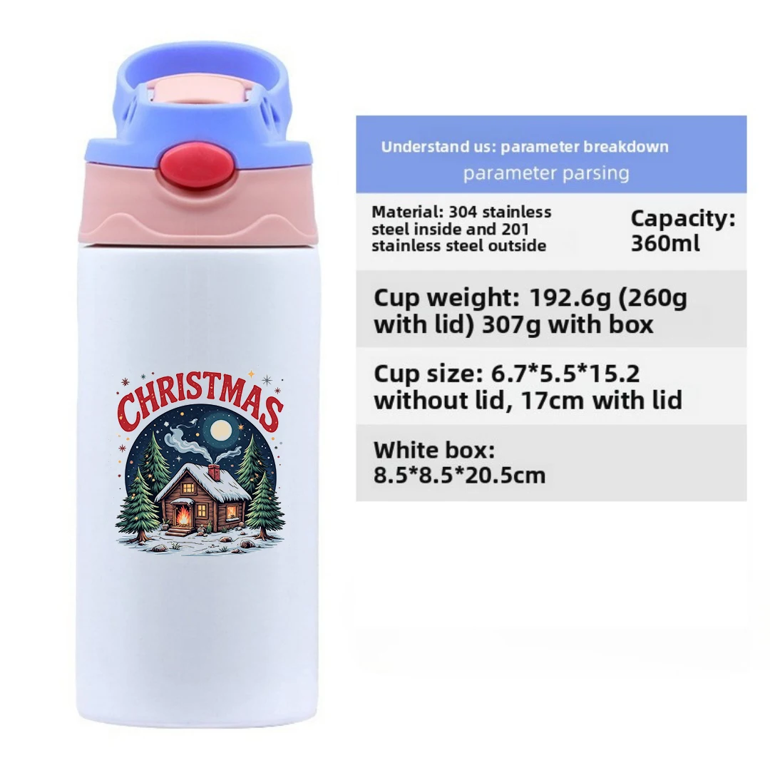 Thermische beker van roestvrij staal 304 + Dromerige kerststrobeker + thermische beker voor kinderen + schattige thermische beker + kerstcadeau
