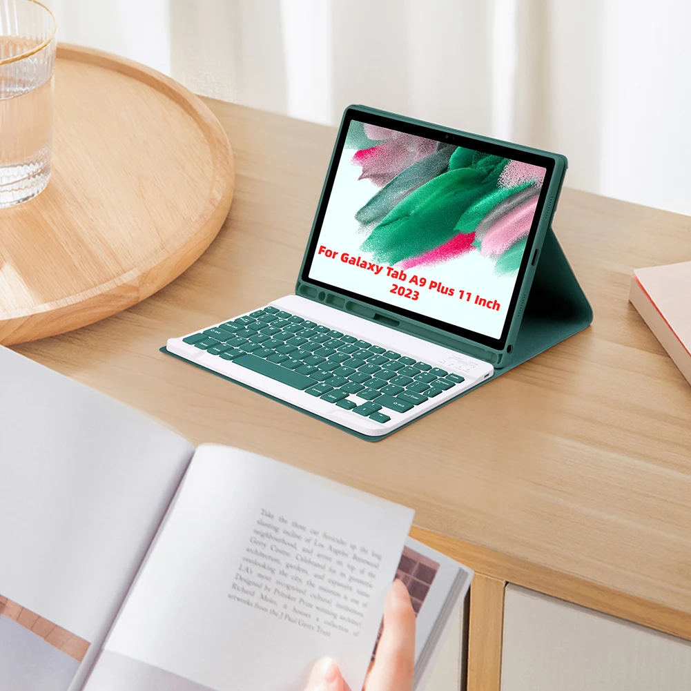 

Для Samsung Galaxy Tab A9 + 11-дюймовый чехол с Bluetooth-совместимым чехлом для клавиатуры с держателем карандаша Чехол для клавиатуры Беспроводная клавиатура