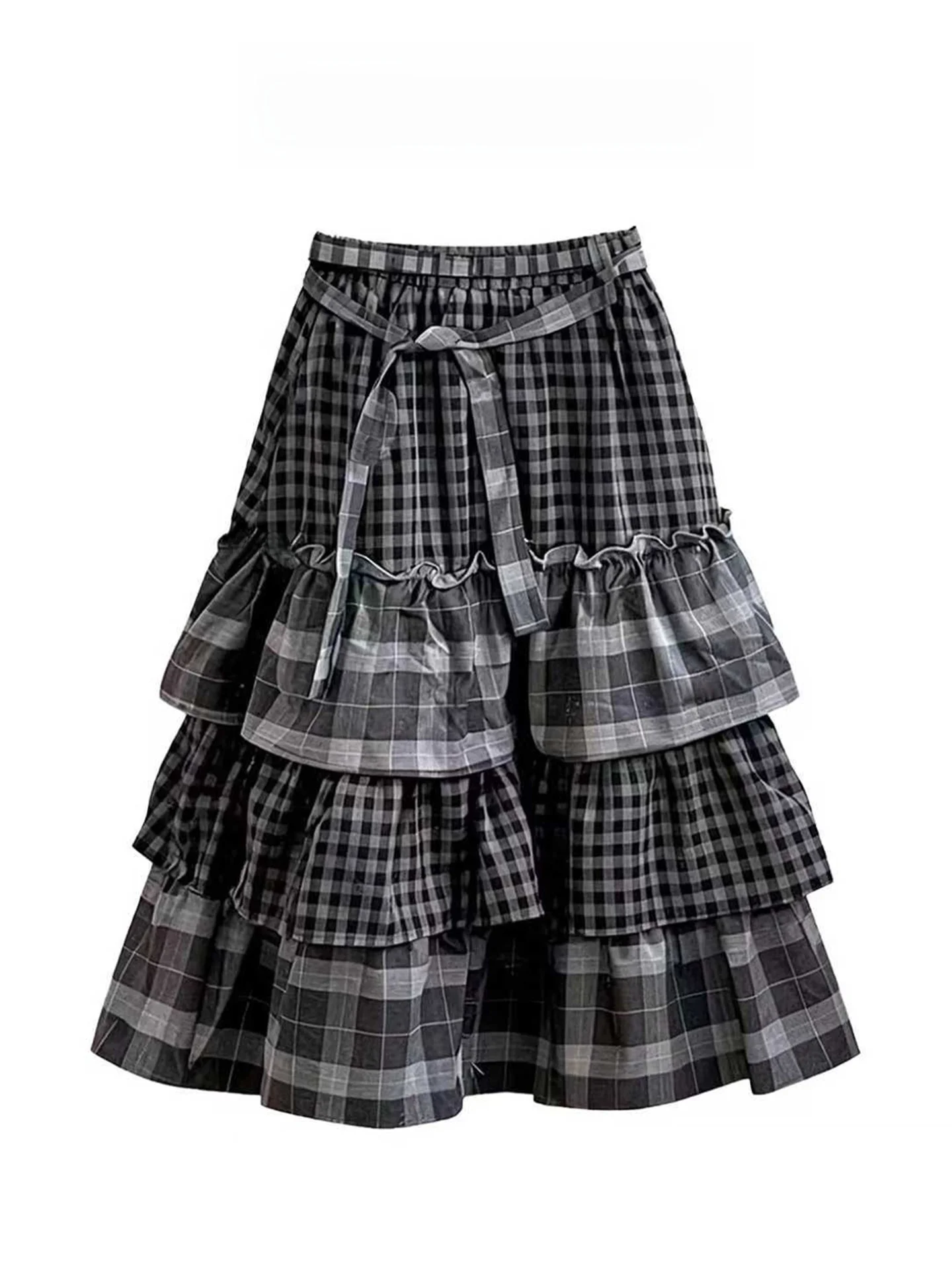Heavy Embellied Plaid Skirt Women's Spring Autumn Design Multi-layer A-line Puffy f Skirt Japanese Sle High Waist Cake...