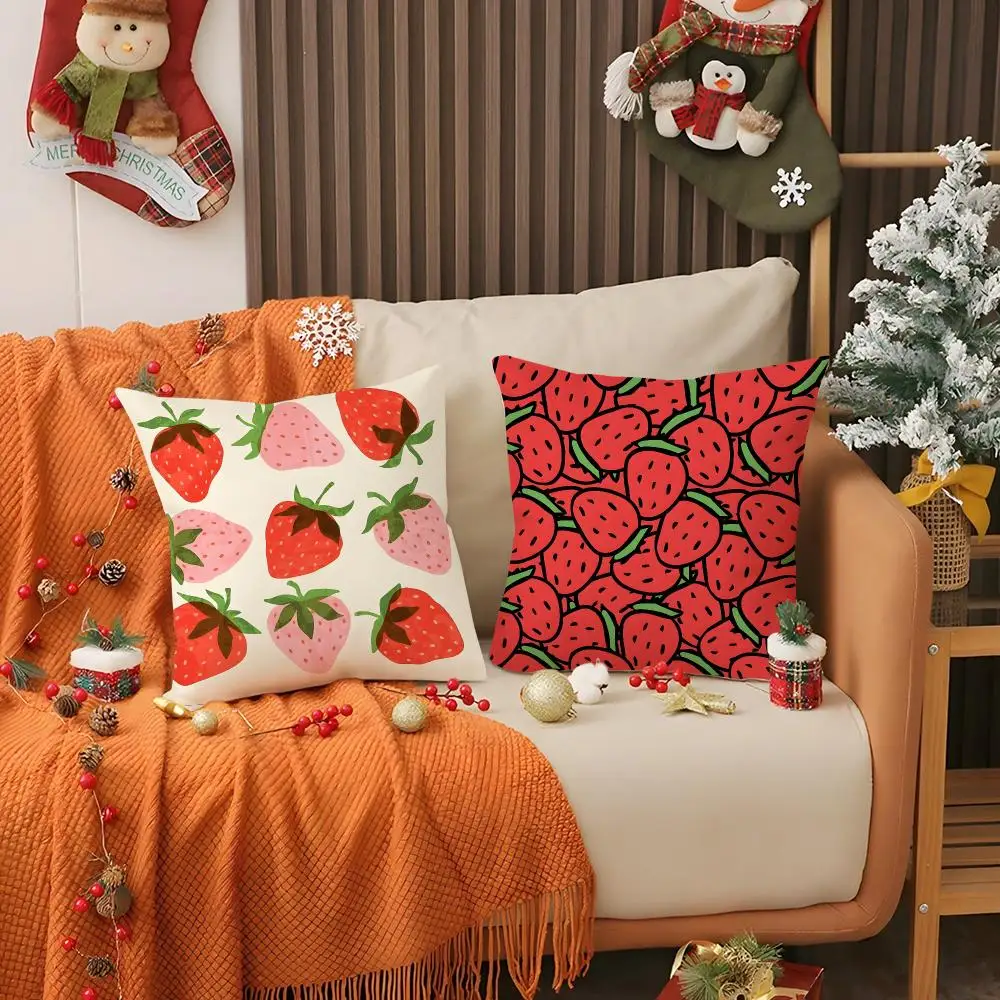 Strawberries Fruit Cushion Cover Short Plush Pillowcase Sofa Decorative Cushion Bed Pillow Gift Idea