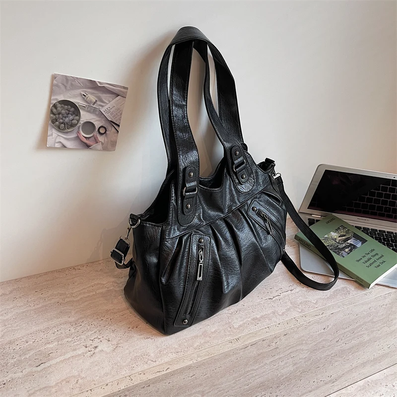 Vintage PU-Leder Tragetasche für Damen, Große Kapazität, Casual Tragetasche, Damen Schulter- und Umhängetasche für Arbeit, Reisen und den täglichen Gebrauch – Detail 23