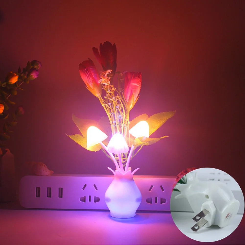 

Plug-in Night Light With Auto Light Sensor RGB LED Mushroom Night Light Energy Efficient Plug Into Wall Flower Lamp For Nursery