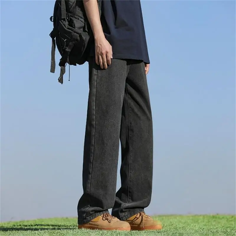 

Men's Trendy Wide Leg Four Season Washed Jeans Retro Male Loose Straight Pants Casual Pants Men's And Women's Pants