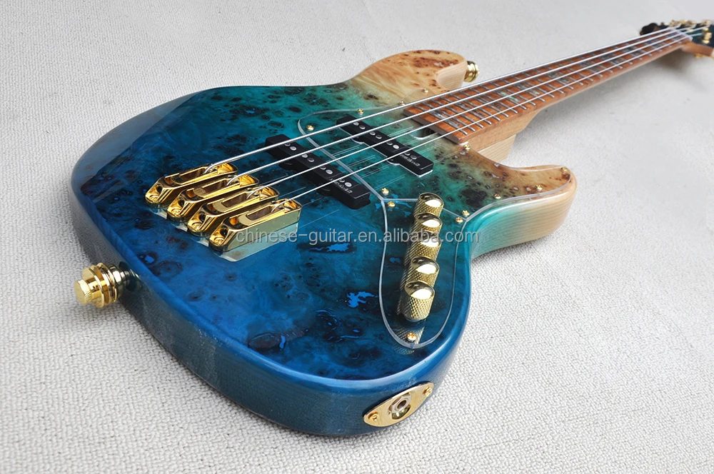 Flyoung 4 Strings Electric Bass Guitar Roasted Maple Neck Bird Eye Maple Fretboard Active Bass Wilkinson Pickups