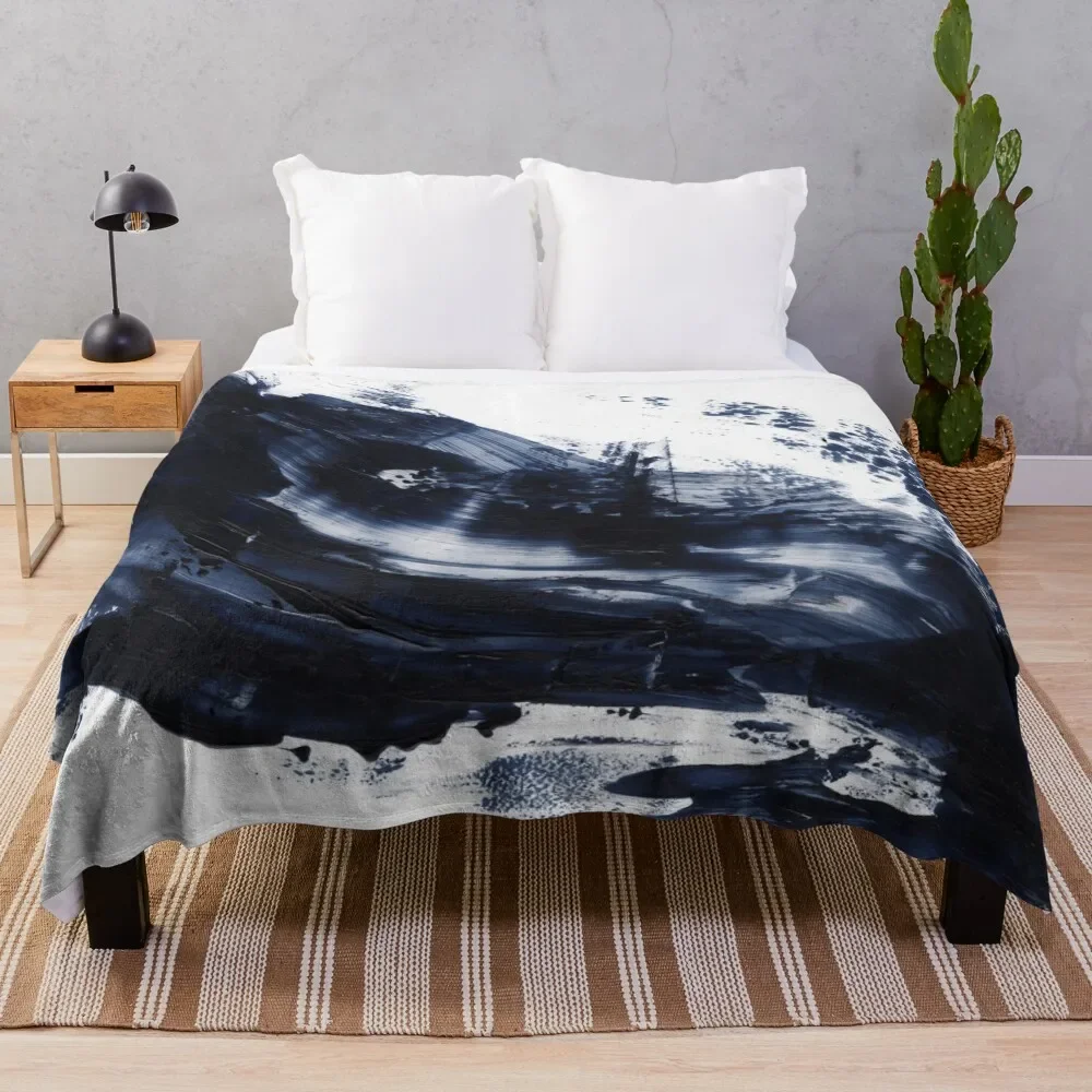 

Navy Blue Gray Acrylic Abstract Painting- Horizontal Throw Blanket Versatile Cozy Throw Blanket for All Occasions