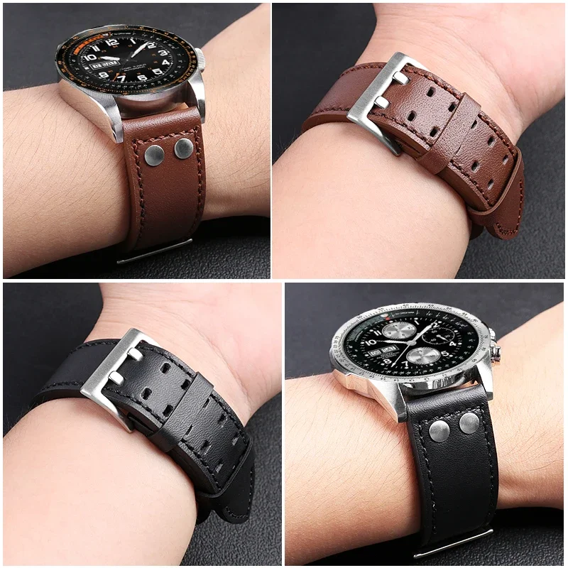 Genuine Leather Watch Strap for Hamilton Sports H70655733 H70595593 Aviation Field Jazz Khaki Series Watch Band 20 22mm Men