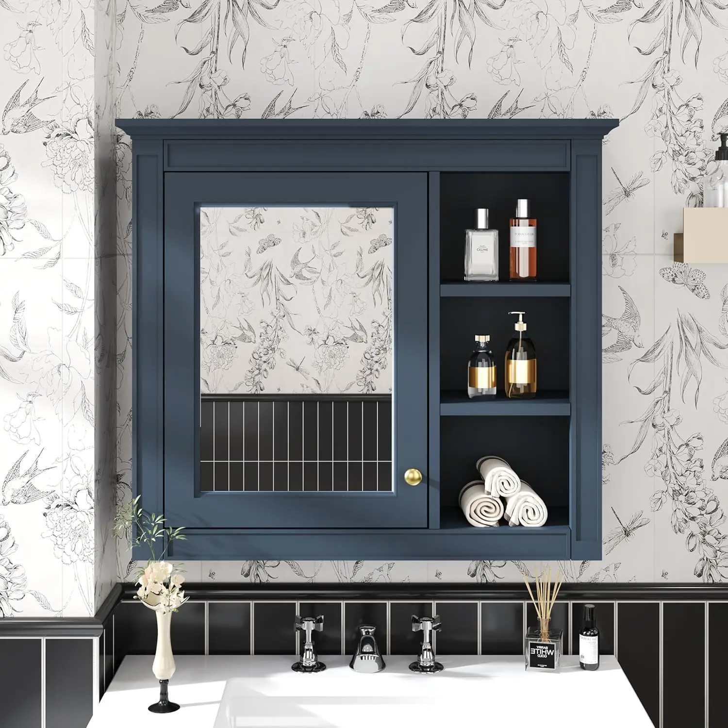 

Wall Mounted Medicine Cabinet with Mirror Single Door Storage Shelves Over Toilet Bathroom 30", Customized