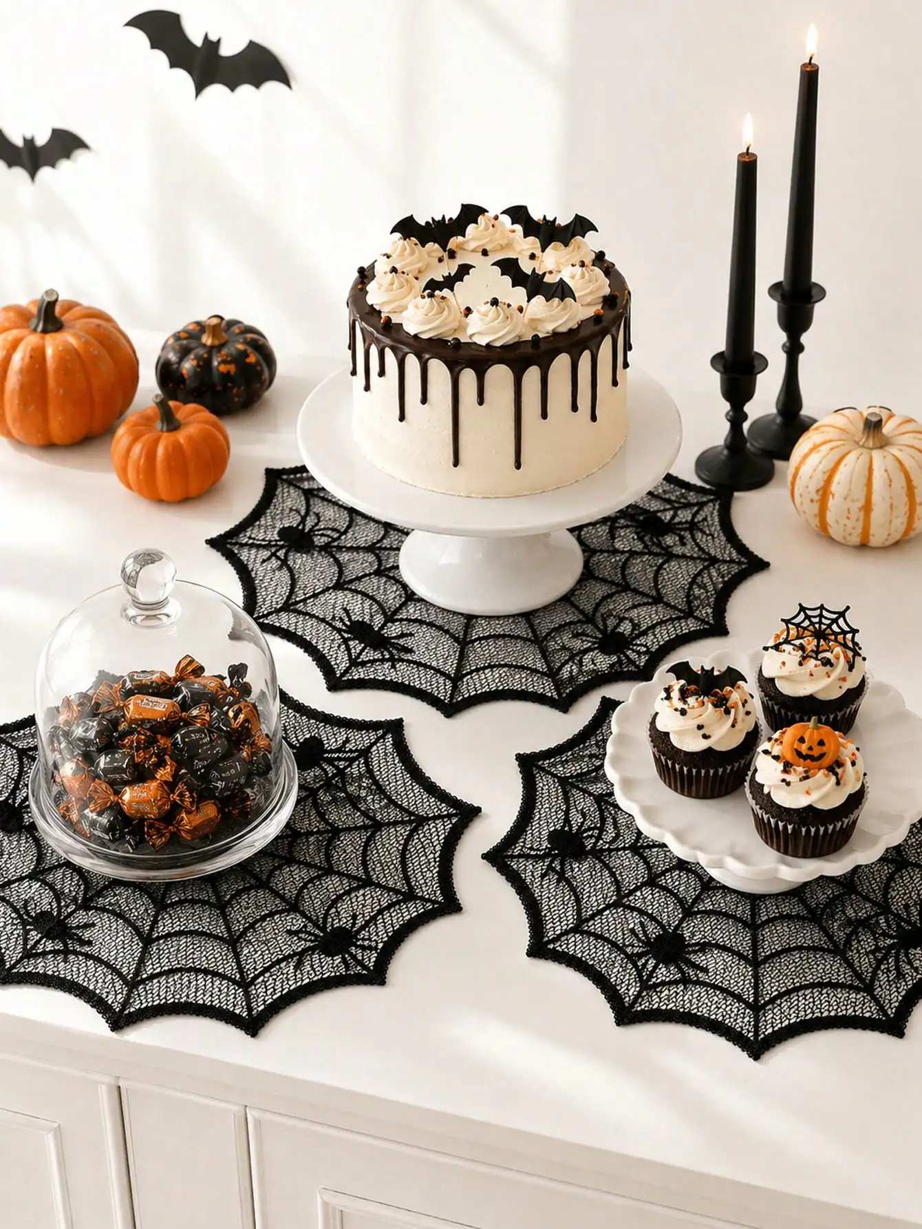 Black Halloween Placemats, Spider Web Table Decor, Round Placemats, Dark Gothic Halloween Decoration, Heat-Resistant Placemats, Halloween Party Favors SH260818130053176950234