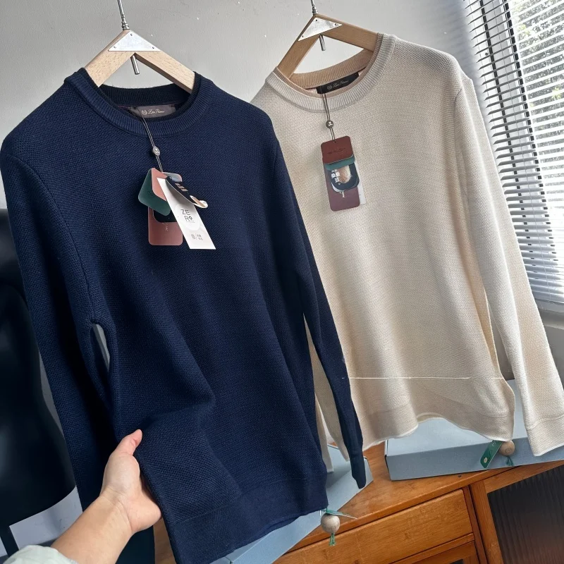 

Men's Knitted Sweater Wool Camere round Ne Knitwear Double Layer Purple Label Honeycomb Embroidery Autumn Winter