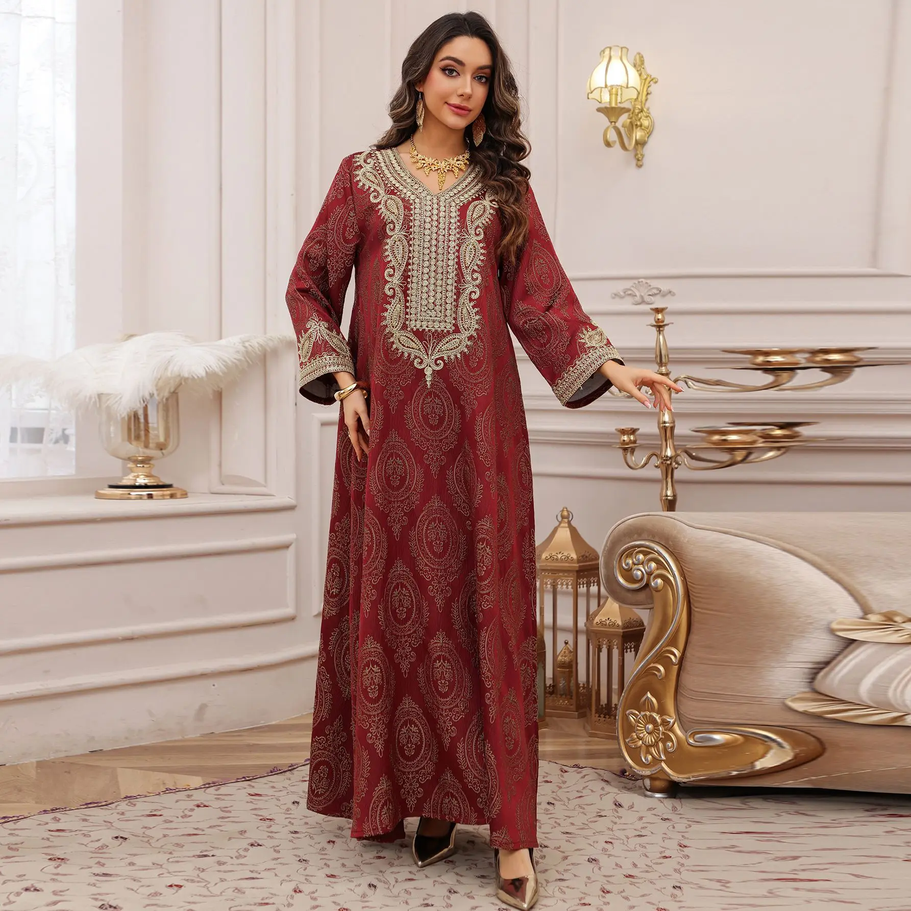 

Dubai Embroidery Abayas Long Dresses Muslim Modesty Robe Female Full Length Muslim Women's Clothing Abaya Arab Robe Party Gown