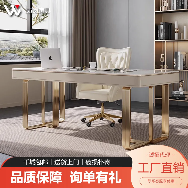 Desk Italian light luxury modern high-end study metal writing desk advanced sense rock slab computer