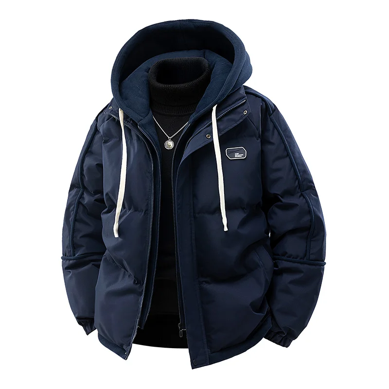 New Men's Warm Parkas Casual Cotton-Padded Jacket Winter Trendy Fake Two-piece Hooded Bread Coat Men Padded Puffer Jackets Coats
