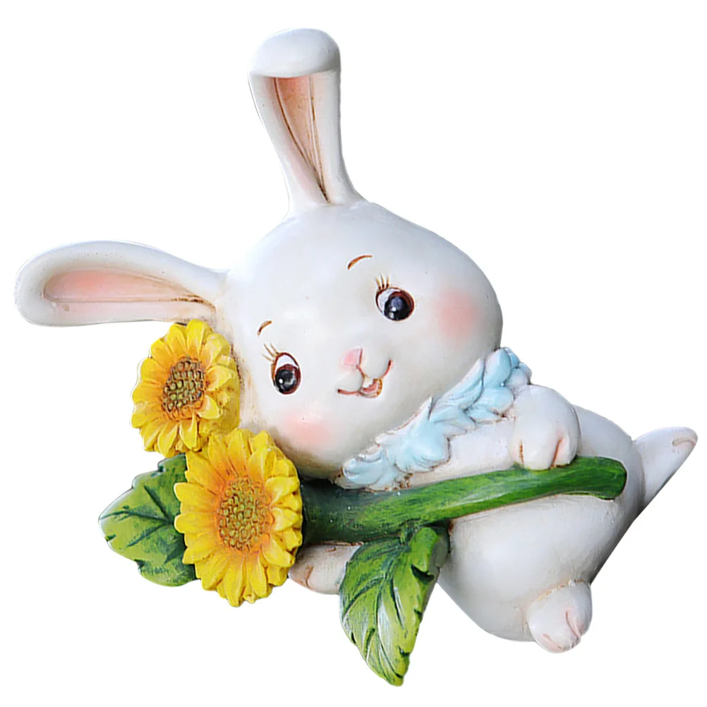 

White Resin Rabbit Decor Delicate Rabbit Ornament Indoor Garden Statue Bunny Decoration Tabletop Animal Decor Garden Statues