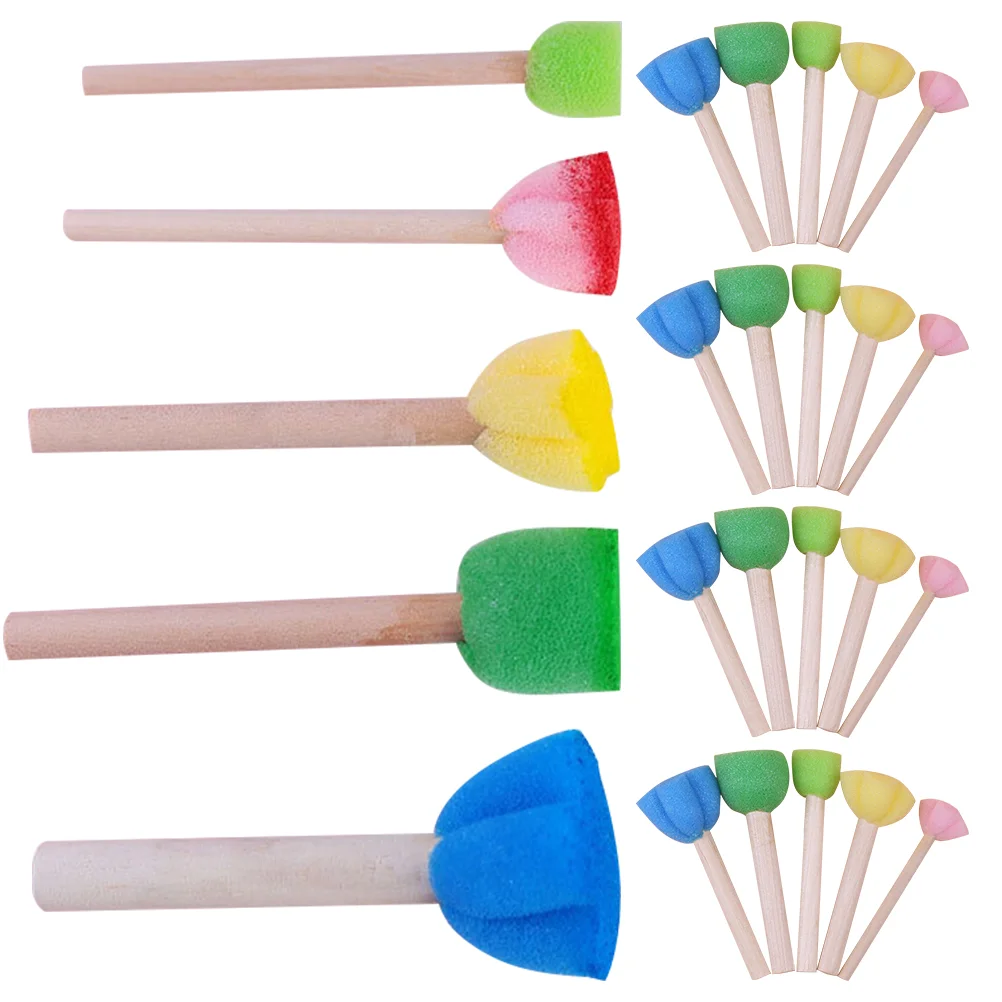 

25 Pcs Paint Palette Painting Sponge Brush Drawing Graffiti Round Sponges Child