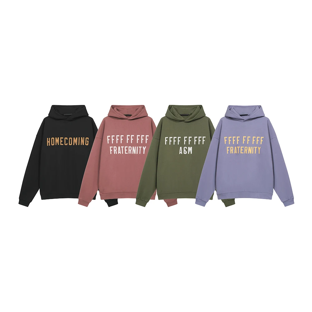 

Classic Brand Double Line Fraternity Letter Prind Hoodies New Collection Purple Sweatshirts Men's Loose Cotton Hooded Sweatshirt