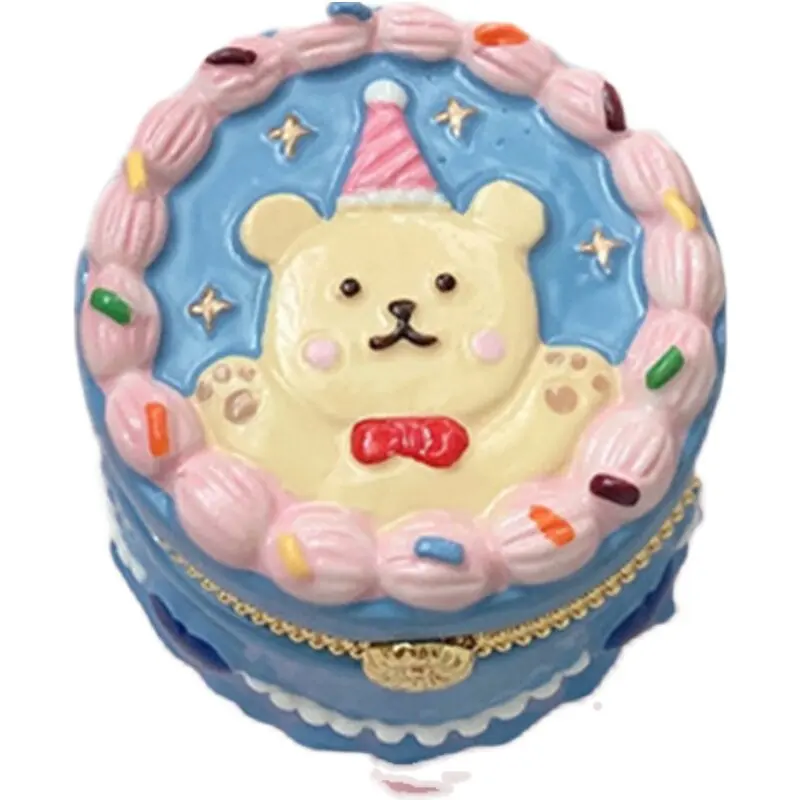 Hand-Painted Ceramic Trinket Box, Cute Bear Jewelry Organizer Case,Creative Dresser Vanity Display Storage,Kawaii Gift for Girls
