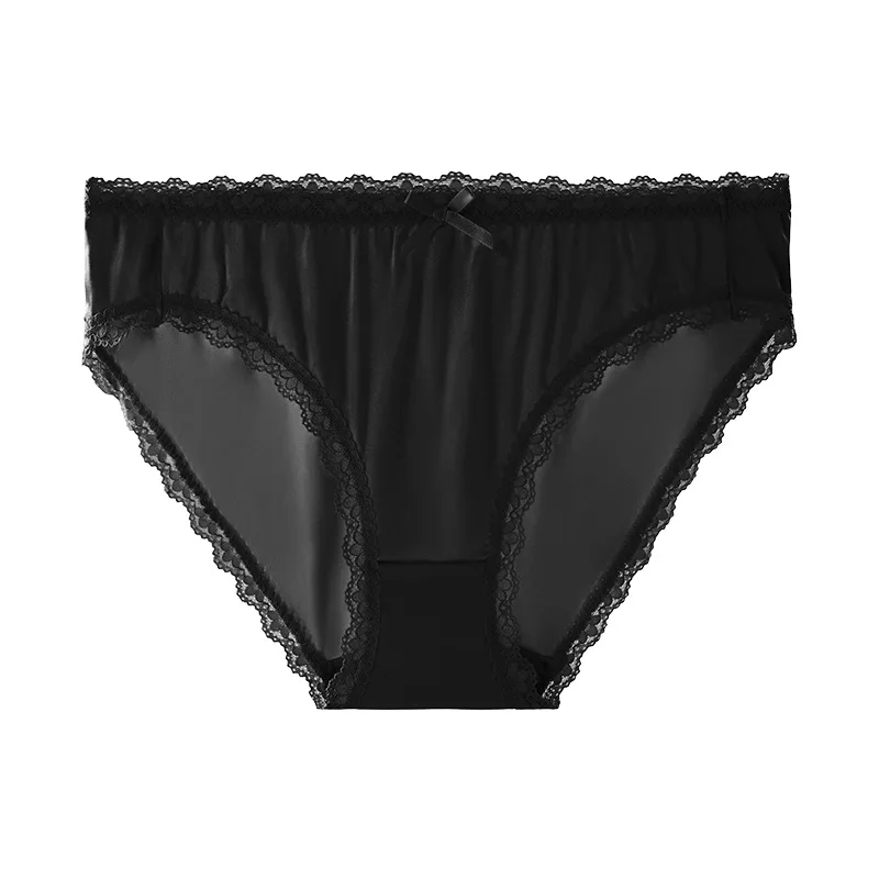 Winsleter-2PCS 19MM 93%Silk Sexy Briefs, Mid-Waist Lace, Women French Breathable Comfortable Underwear, 2026 Spring New P61211CC