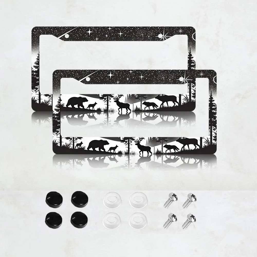 

2 шт. рамок для номерных знаков с изображением диких животных — рамки для автомобильных номеров с лесными медведями, лосьами, горами, ночью, дикой природой, деревьями