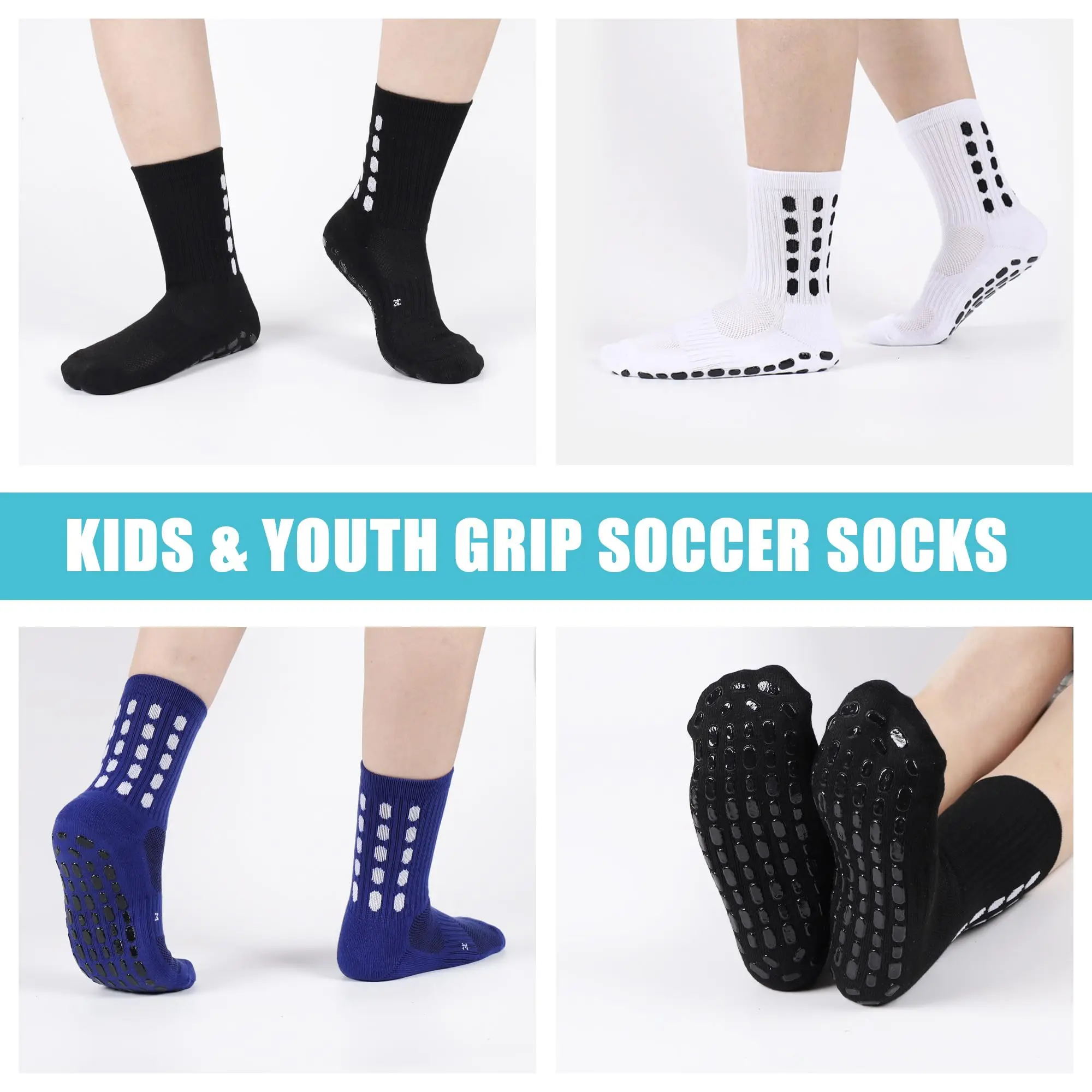 4/8 pares de calcetines de fútbol con agarre para niños, calcetines deportivos atléticos de fútbol antideslizantes acolchados para niños y niñas