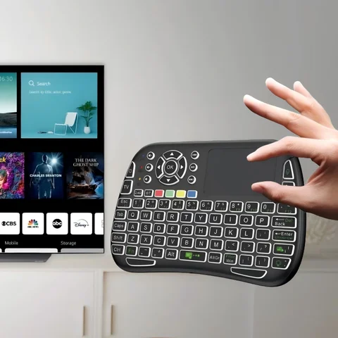 Mini clavier Bluetooth vocal avec pavé tactile, apprentissage IR, rétro-éclairage, télécommande sans fil 2.4G et BT5.0 pour PC TV Box Android