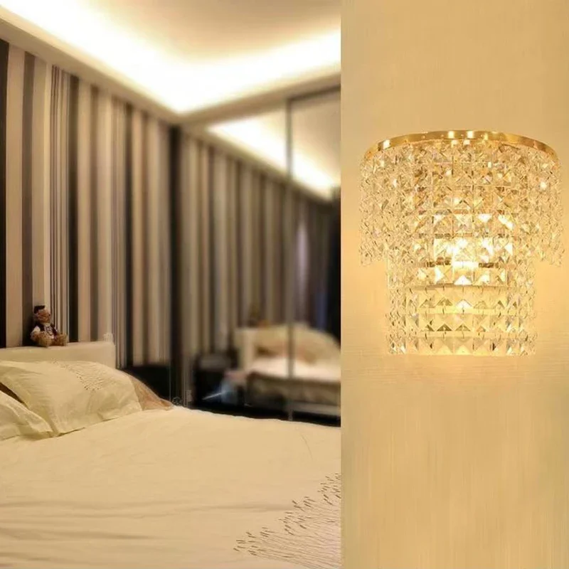 Aosong Eigentijdse Kristallen Wandlamp Indoor Kunst Woonkamer Slaapkamer Bedlampje Luxe Hotel Gang Wandlamp