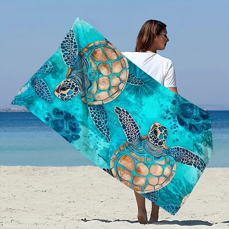 Sea Turtle Beach Towel Microfiber Ocean Turtles Bath Towel Turquoise Swimming Blanket Quick Dry Large Travel Shawl Wrap