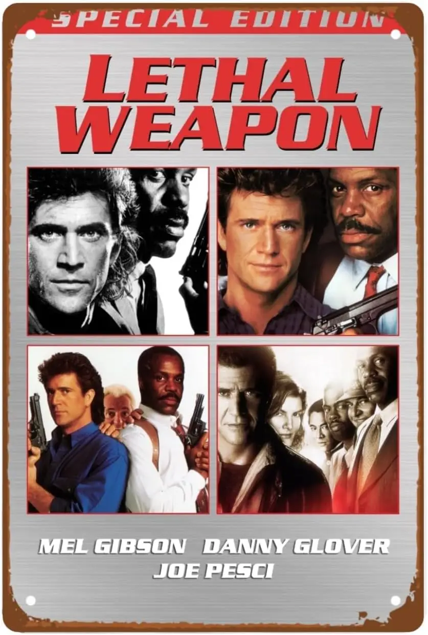p1,Lethal Weapon Movie Man Cave Decor Action Comedy Films Country Rustic Металлическая настенная жестяная вывеска Ретро подарок Винтажные украшения Рис