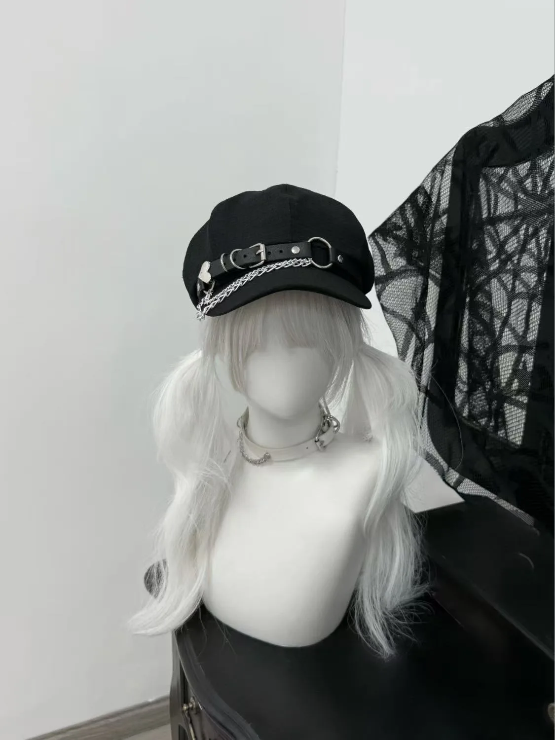 Femmes Harajuku gothique Lolita doux Cool ceinture boucle coeur béret chapeau casquette Y2K fille garçon Steampunk Punk chaîne fait à la main chapeaux de soleil