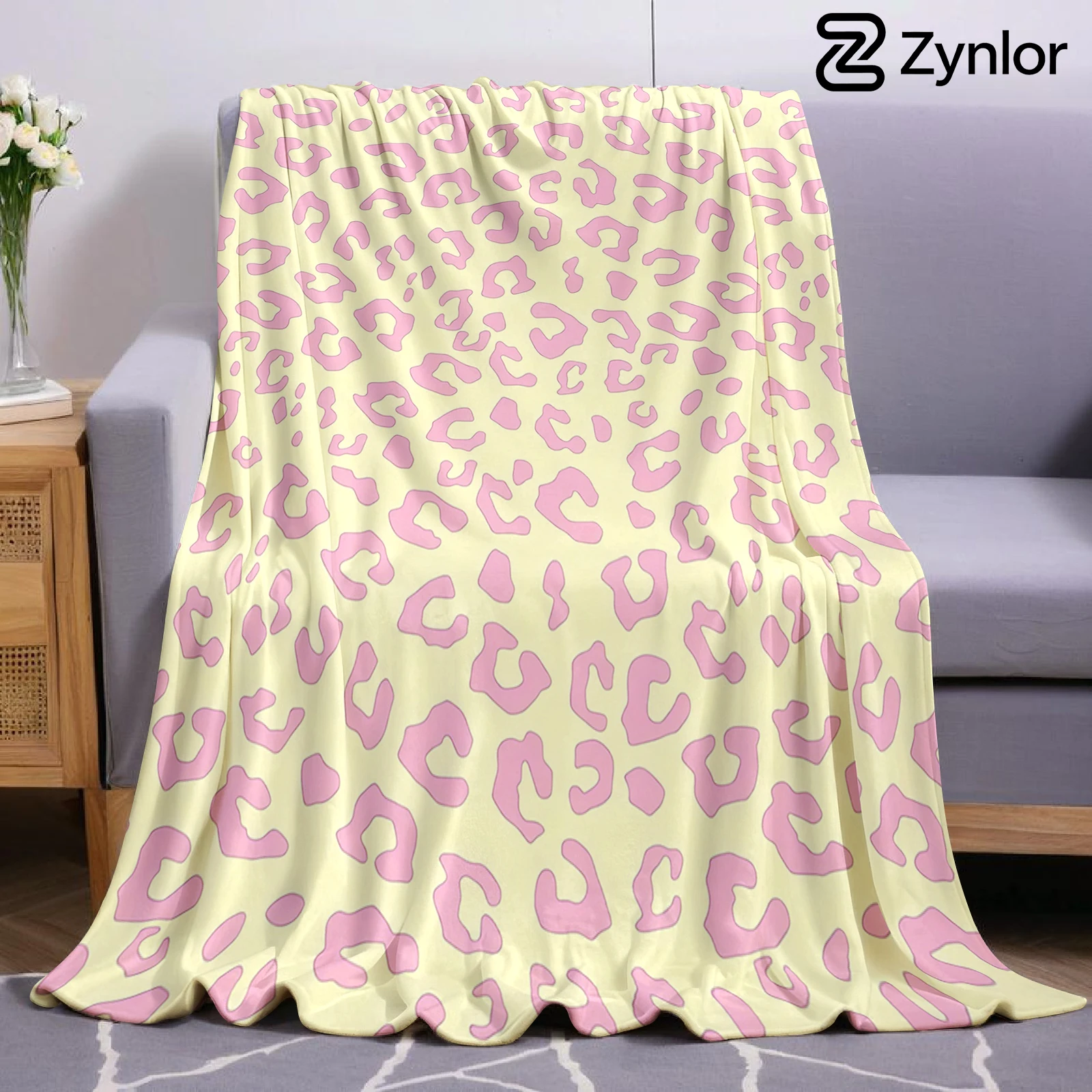 Yellow Background Pink Leopard Lightweight Microfiber Soft Fleece Blanket Warm Cozy Throw for Bed Sofa Office Travel All Season