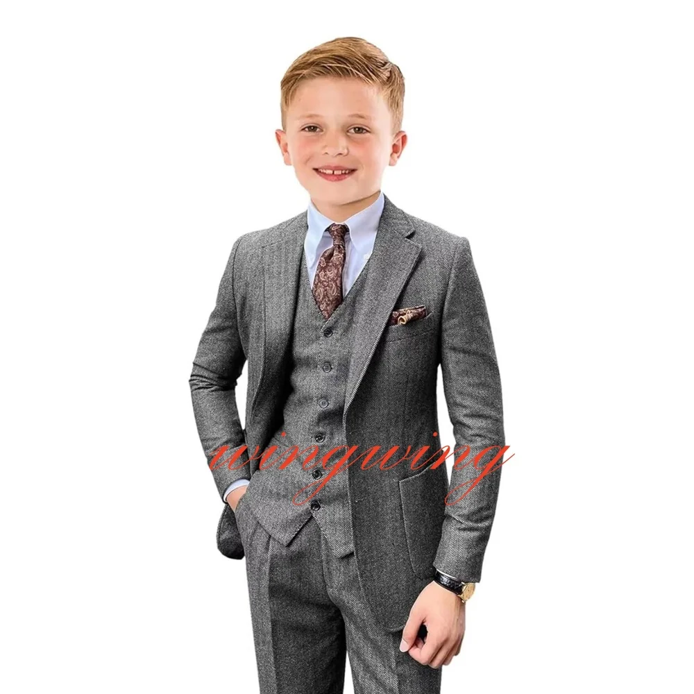 

Retro Boys Tweed Suit for Kids Tuxedo Formal Party Dress Wedding Herringbone Suit for Toddler Boy