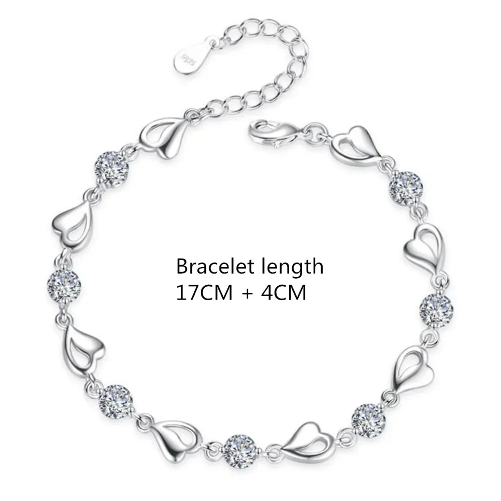 Gelang zirkon bentuk hati perak Sterling 925 untuk wanita, gelang liontin kristal biru Korea Retro, gelang perhiasan hadiah pesta asli