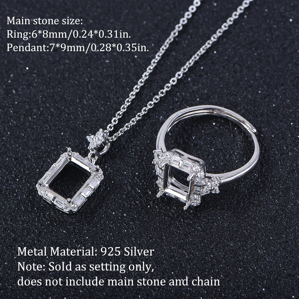 6*8-7*9mm Size Minimalist Square Ring Pendant Setting, S925 Sterling Silver Material, Suitable for Handmade DIY Women's Jewelry