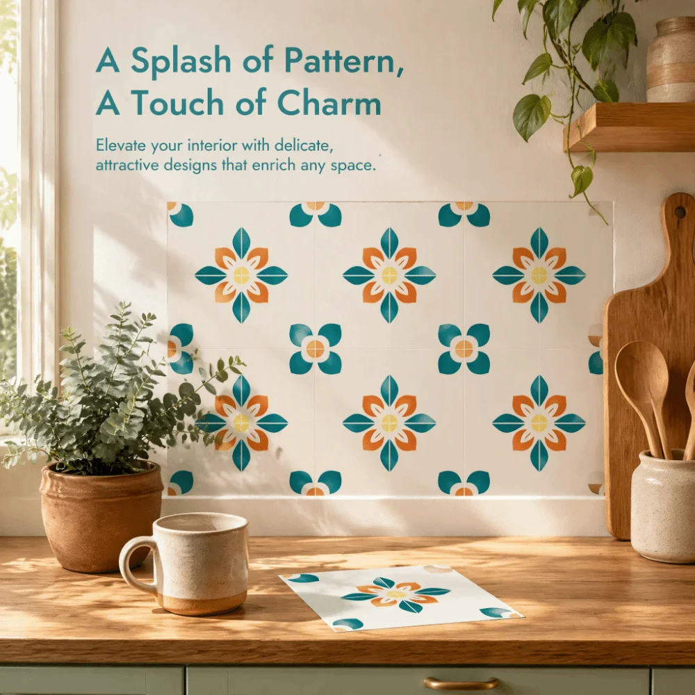 20Pcs Easy to Install PET Wall Sticker 20x20cm Non-Slip Tile Sticker Self-Adhesive Waterproof Ceramic Tile Sticker Room Decor