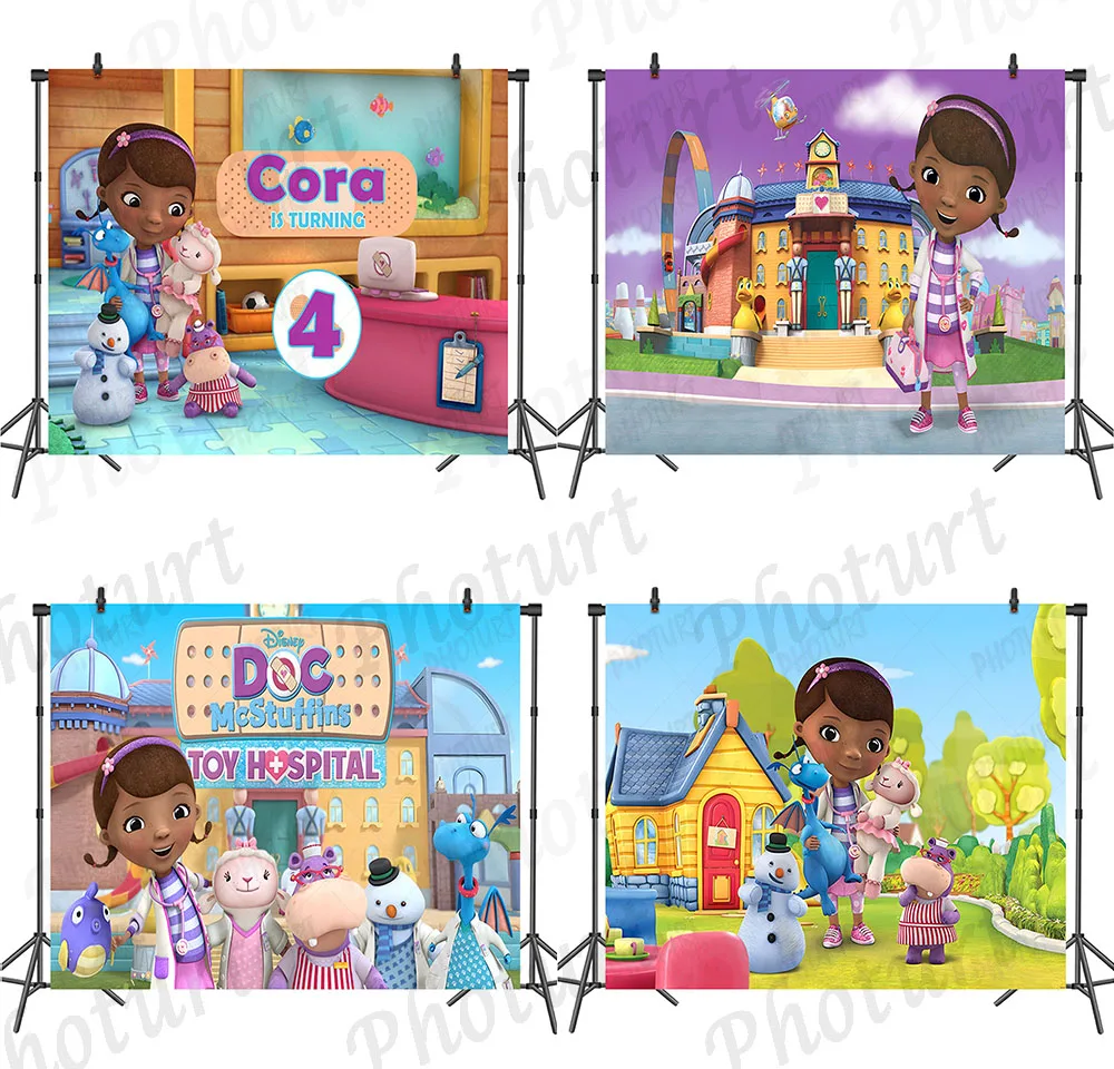 Disney Doc Mcstuffins Photography Backdrop Kids Birthday Party Photo Background Nurse Toy Banner Vinyl Studios Props