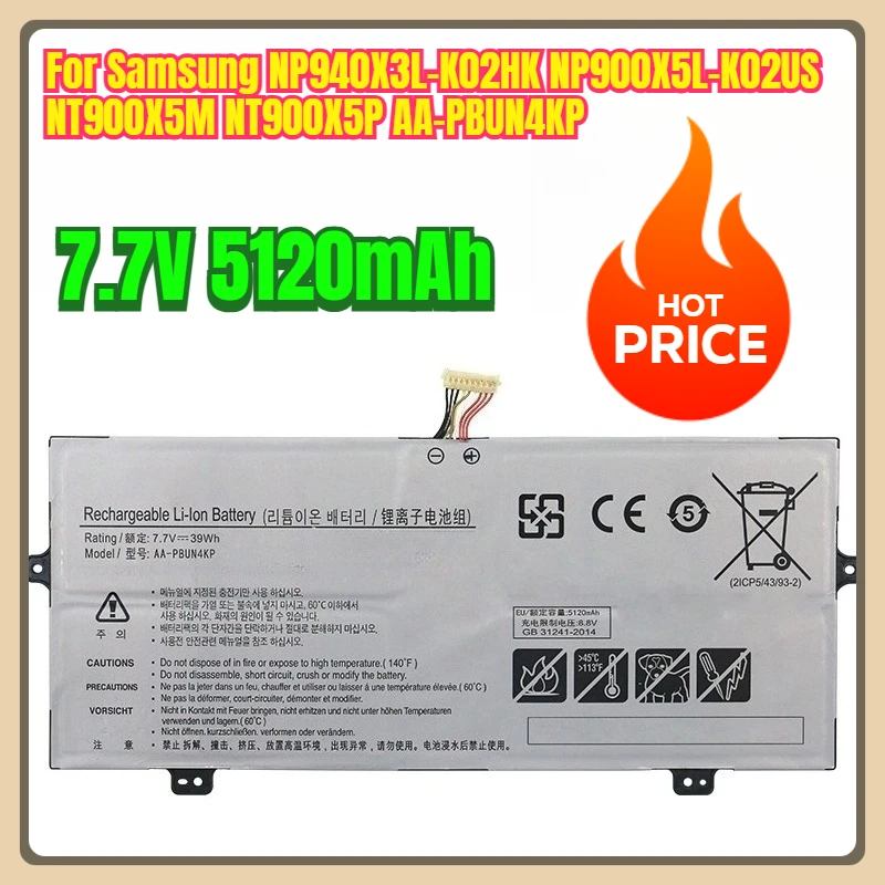 

7.7V 5120mAh Laptop Battery for Samsung NP940X3L-K02HK NP900X5L-K02US NT900X5M NT900X5P AA-PBUN4KP