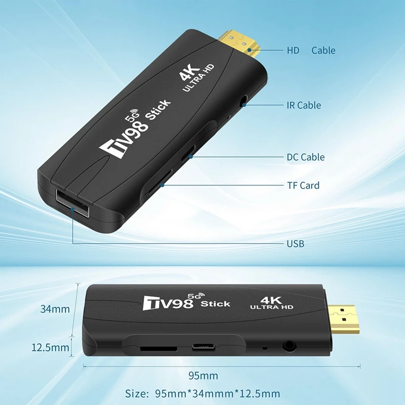 1 шт. TV98 TV STICK 1G + 8G Android 12.1 2,4G 5G Wi-Fi Android Smart TV BOX (вилка стандарта США)