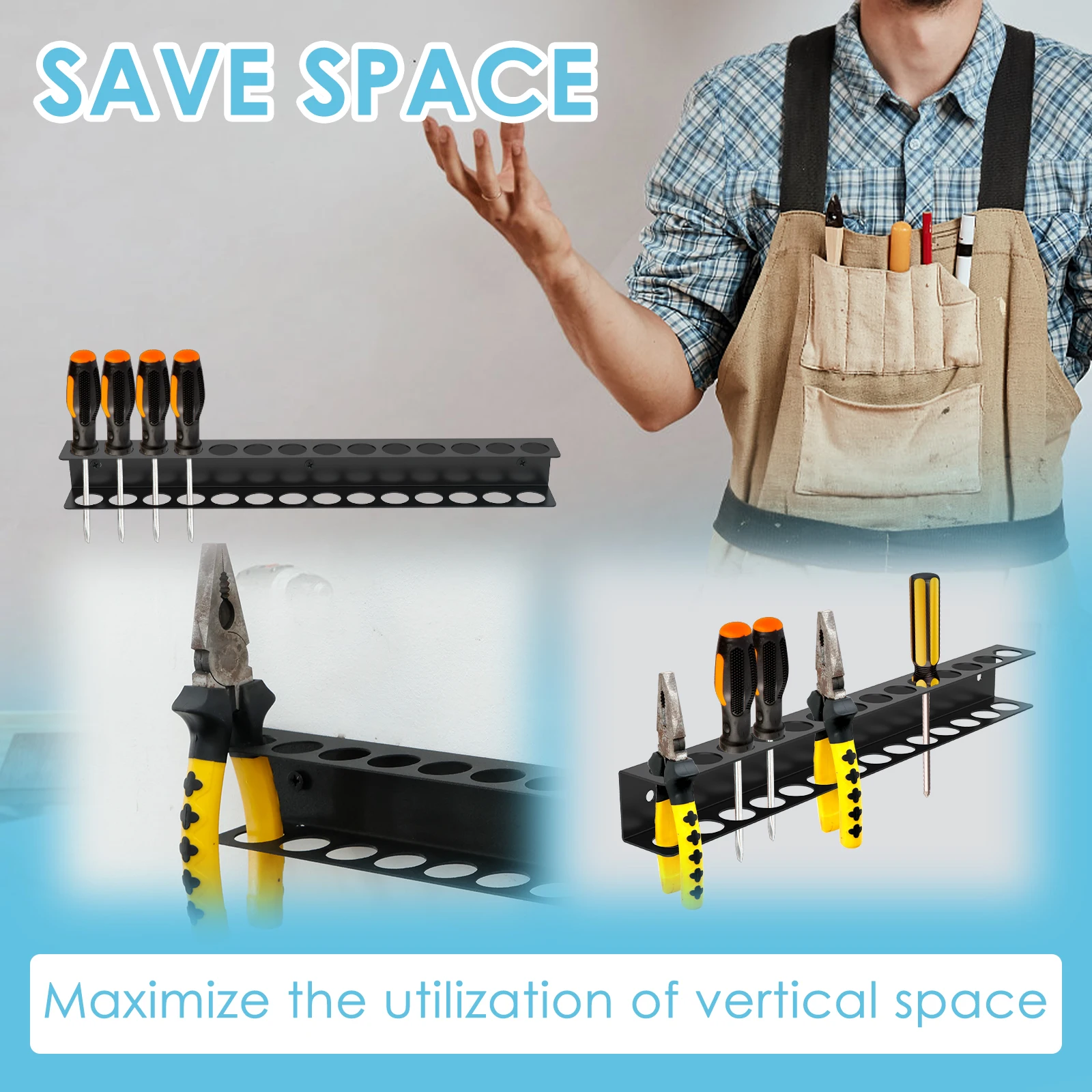 Screwdriver Organizer 14/23 Holes Wall Mounted Screwdriver and Pliers Holder Rustproof Iron Screwdriver Rack Space Saving Wall