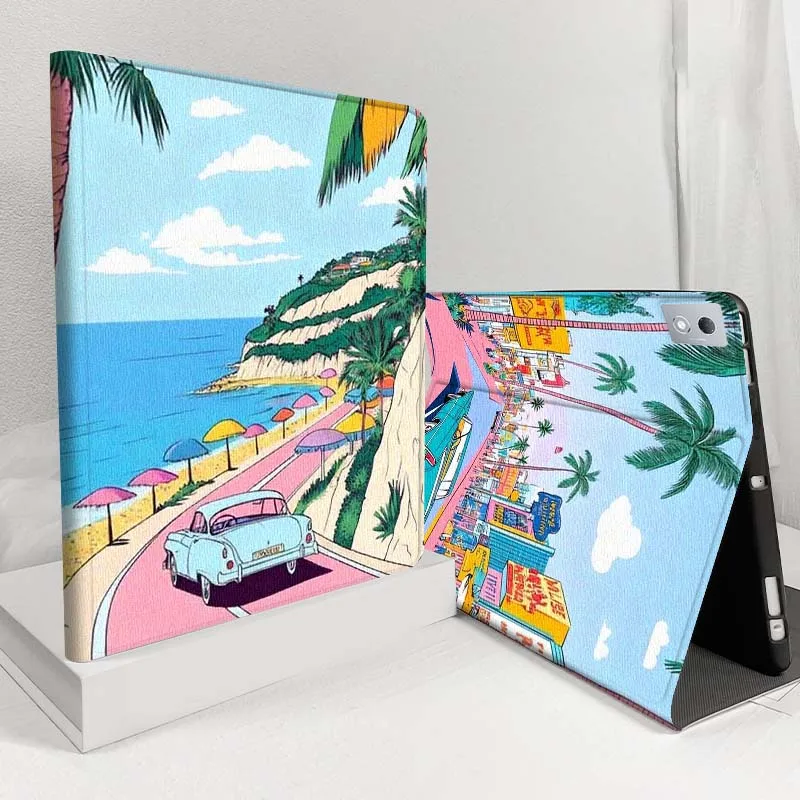 

Palm Tree Car Illustration For Lenovo Pad Tab Legion Xiaoxin Y900 Y700 K10 M10 P11 3rd Pro GT Plus Gen Cover Tablet Case