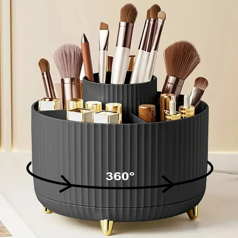 Makeup Brush Holder Organizer 5 Slot 360° Rotating Makeup Brushes Desktop Storage Organizers for Vanity Desktop Bathroom Office