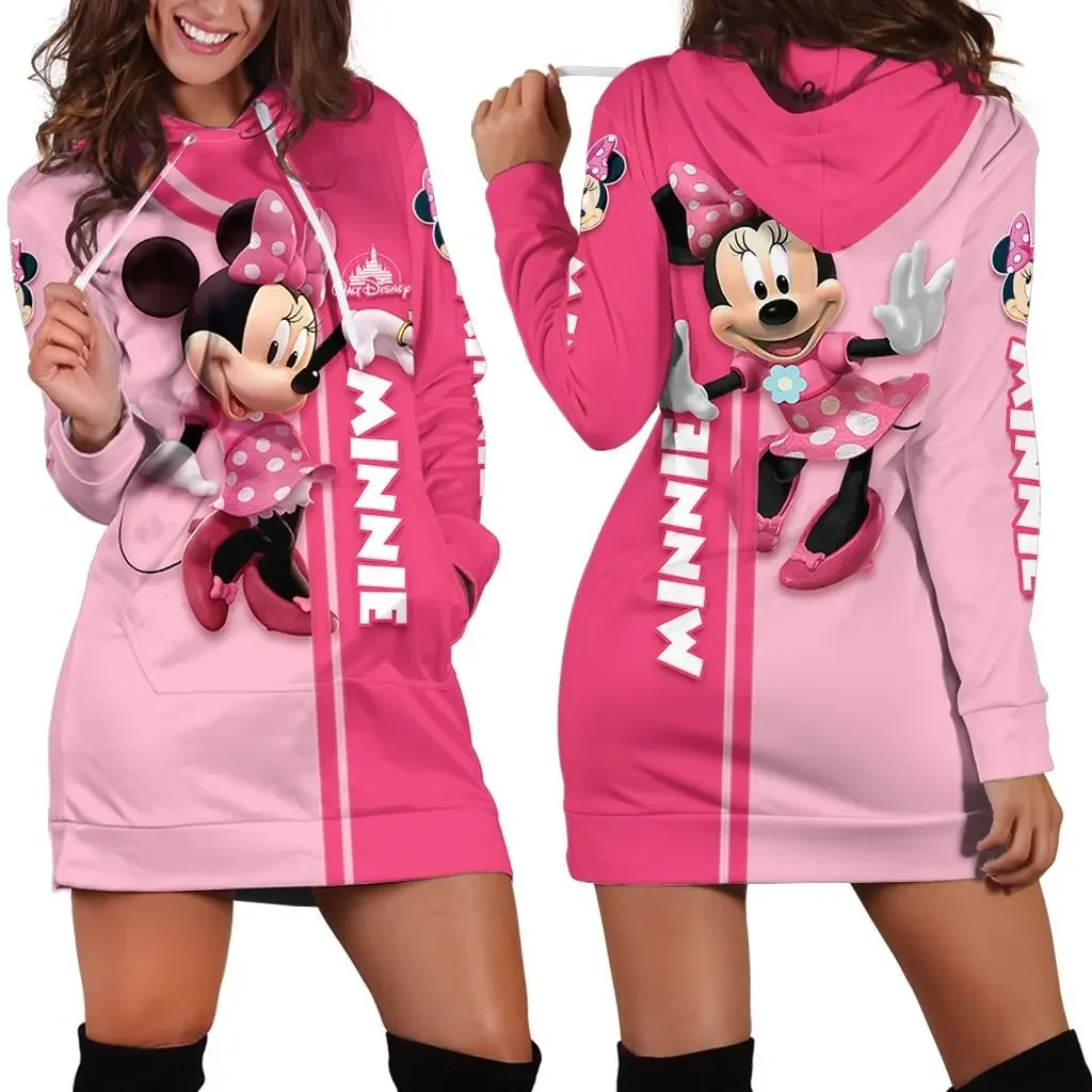 

2024 Spring Autumn New Minnie Hoodie Dress Sweater Fashion Disney Dress Sweatshirt Dress 3D Allover Printed Hoodie