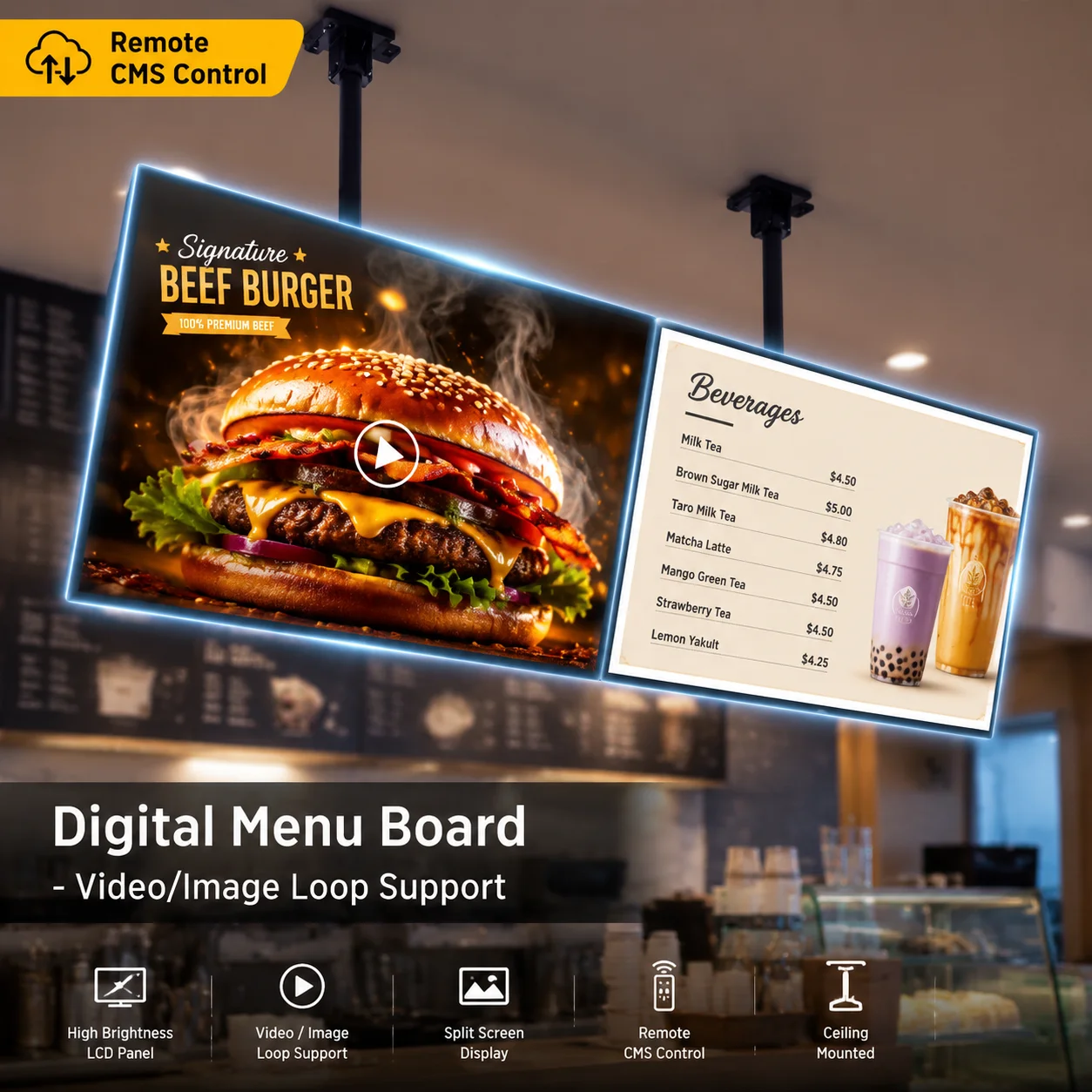 32 43 50 55 Inch Wall Mount Digital Menu Board for Restaurants LCD Advertising Screen Digital Signage Display Office Hotel Mall