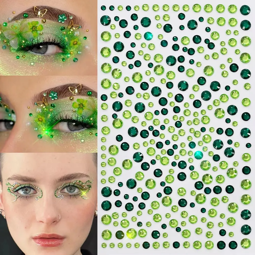 1sheet 900pcs Rainbow Face Glittle Gem Stickers Stick-On Facial Tattoo Eye Rhinestone Jewels 3/4/5mm Mix Wedding Party Make Up
