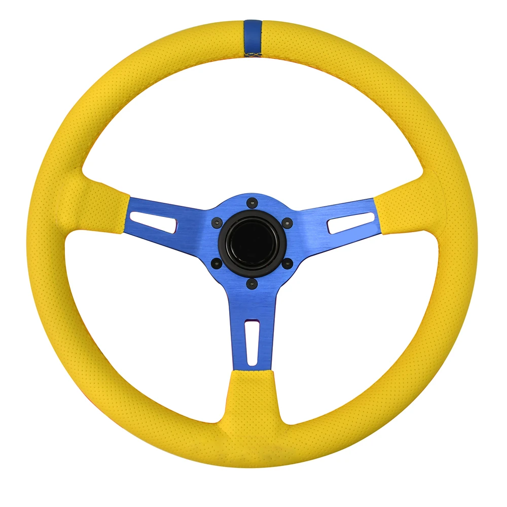 

330mm Universal Racing Steering Wheel Multi-Color Microfiber Leather Sports Steering Wheel with Long Bar Bracket