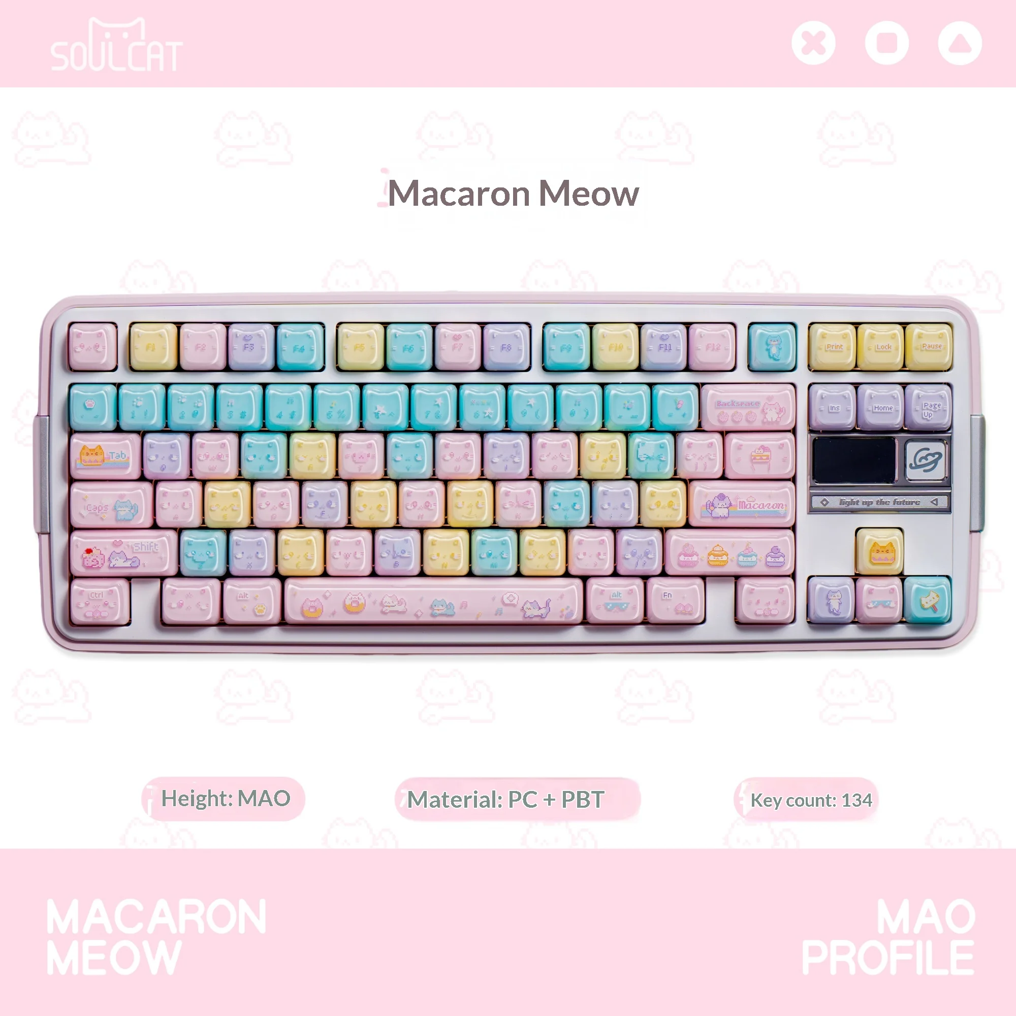 Macaron Meow Theme Keycaps Set PC PBT Material MAO Profile Transparent Custom Original Handmade Keycaps for Mechanical Keyboard