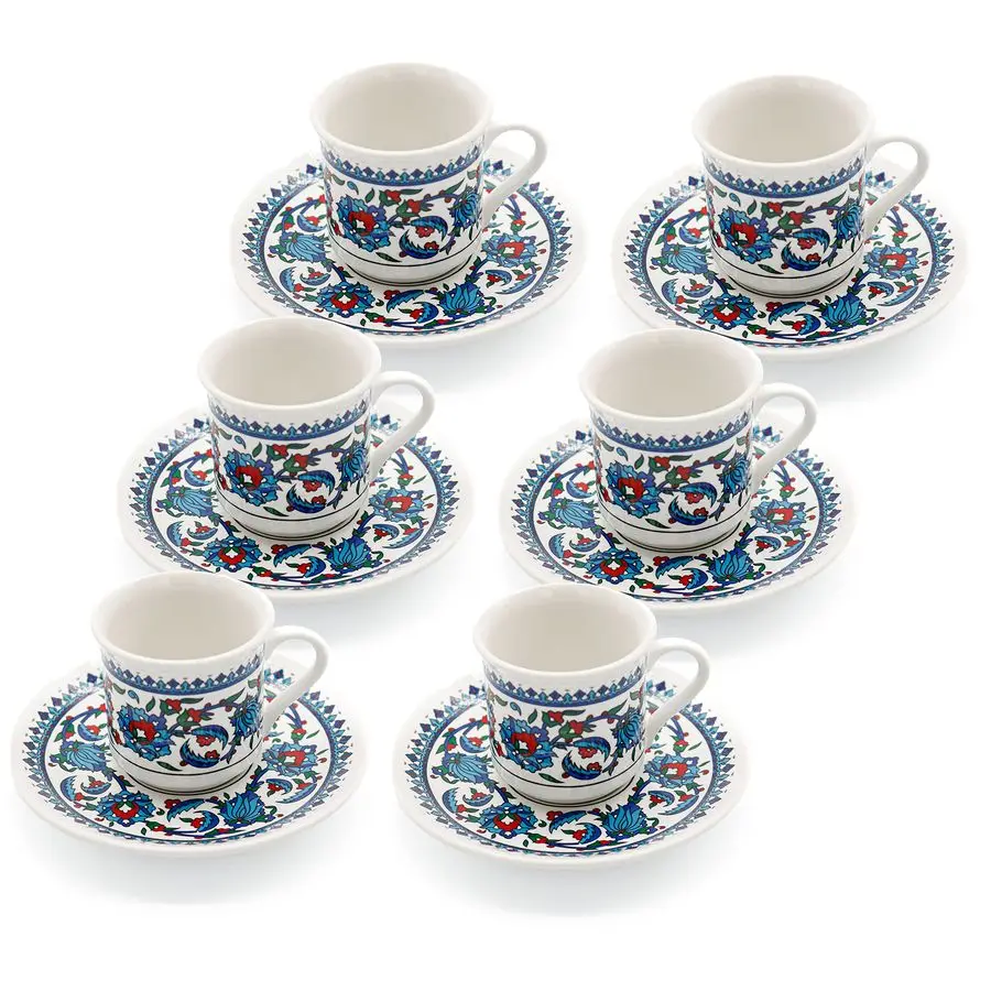 

Coffee Cup Set of 6 with Saucers amp Holder Ceramic, DishwasherSafe, Keeps Warm Patterned Turkish Espresso Cups Set for Home amp