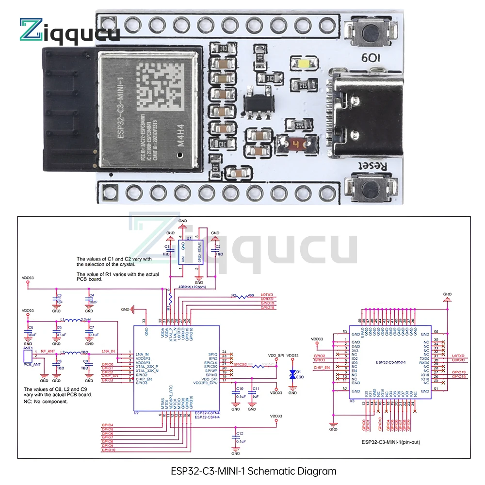 ESP32-C3-Mini Wifi Development Board Module Onboard ESP32-C3-Mini-1 Module Type-C