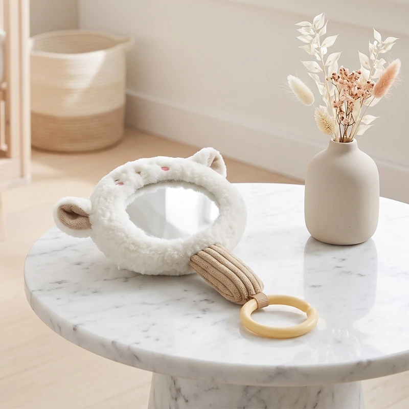 Mirror Sensory Toys Newborn Gifts Baby Plush Bunny Handheld Mirror Rattle Toys High Definition Mirror Built in Bell Detachable