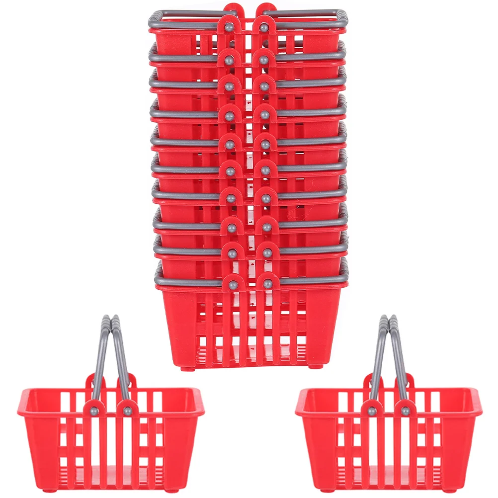 12 Pcs Mini Shopping Basket Pretend Miniature Kids Desktop Plastic Storage Baskets with Handle Easter Eggs Baby Toy